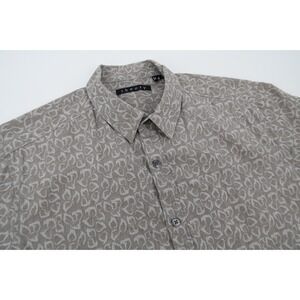 Theory Mens Small Zack Short Sleeve Button Front‎ Cotton Shirt Gray Floral Print